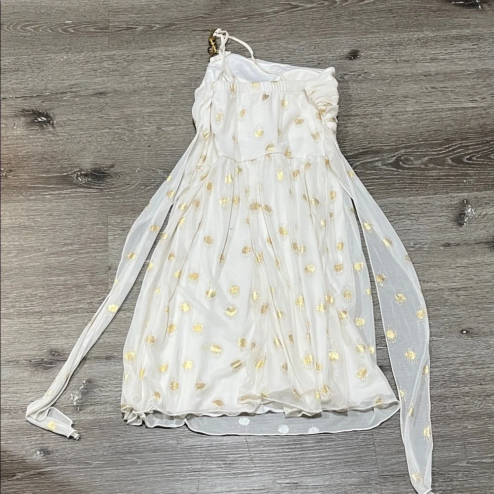 Stylish One-Shoulder Dress with Gold Polka Dots - Picture 3 of 7